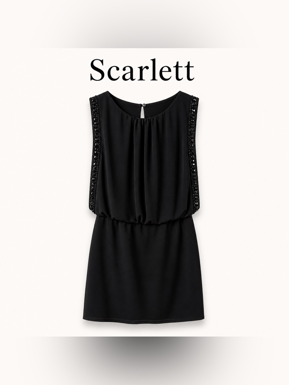 Scarlett Black Blouson Cocktail Dress Beaded Shoulders